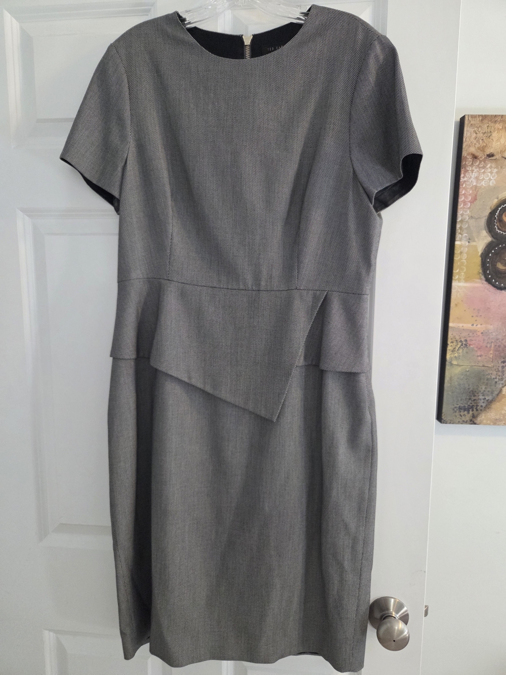 Ted Baker Black and White Check Asymmetric Peplum Midi Dress - US Size 10